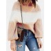 Women Colorblock Kitted Bishop Sleeve Warm High Neck Sweater