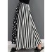 Black White Dot Striped Print Patchwork Wide Leg Pants High Waist Pockets Summer