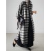 Women Plaid Retro Button Cuffs Split Side Pockets Lapel Long Sleeve Shirtdress Cardigan