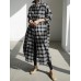 Women Plaid Retro Button Cuffs Split Side Pockets Lapel Long Sleeve Shirtdress Cardigan