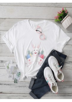 Cartoon Rabbits Easter Print Short Sleeve Plus Size Casual T  shirt