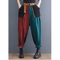 Streetwear Colorblock Pockets Patchwork Cotton Denim Harm Pants Summer