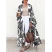 Geo Print Loose Open Front Long Sleeve Bohemian Cardigan