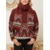 Women Christmas Elements Claret Vintage with Scarf Casual Sweaters