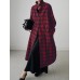 Women Plaid Retro Button Cuffs Split Side Pockets Lapel Long Sleeve Shirtdress Cardigan