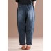 French Denim Blue High Waist Pockets Patchwork Cotton Harem Pants Summer