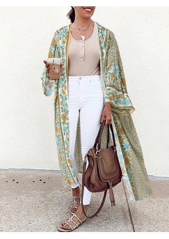 Women Floral Print Bohemian Vintage Long Sleeve Long Cardigan