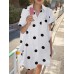 Cottagecore Polka Dot Pocket Button Split Shirt Dress