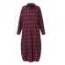 Women Plaid Retro Button Cuffs Split Side Pockets Lapel Long Sleeve Shirtdress Cardigan