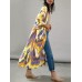 Printing Open Front 3 4 Sleeve Loose Cardigan For Women