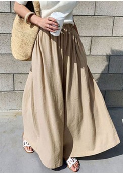 Women Khaki Elastic Waist Solid Color Cotton Wide Leg Pants Summer