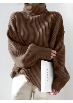 Women Solid Casual Puff Sleeve Veins Homely Thick Sweaters