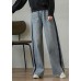 Stylish Blue High Waist Oversized Pockets Patchwork Cotton Denim Pants Summer