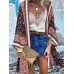 Floral Print Bohemian Open Front Long Sleeve Holiday Cardigan