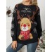 Women Christmas Elk Printed Cartoon Animal Snowflake Round Neck Sweater