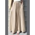 Women Khaki Elastic Waist Solid Color Cotton Wide Leg Pants Summer