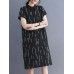 Striped Button Pocket Lapel Short Sleeve Casual Shirt Dress